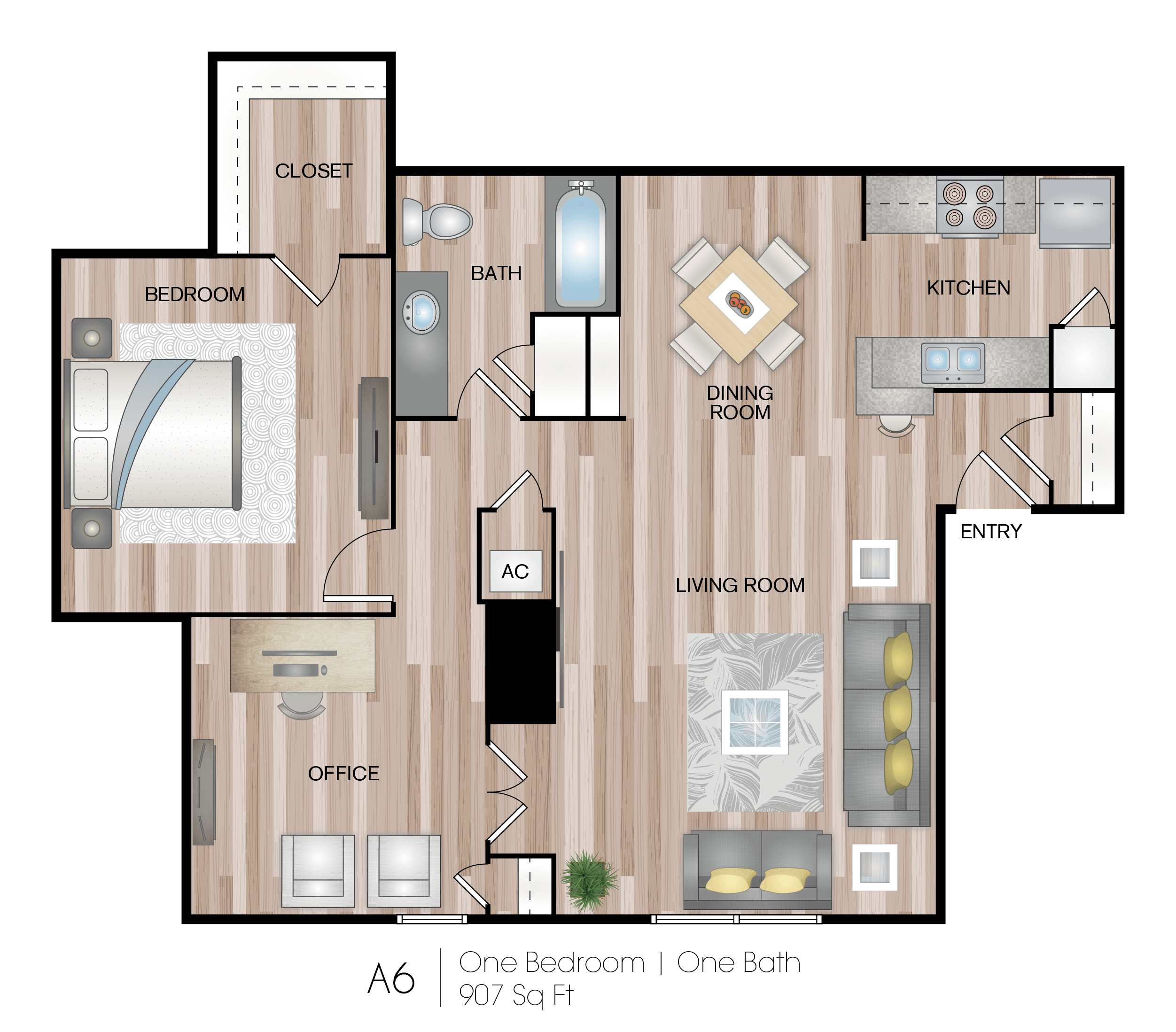 a floor plan of a home with a wood floor