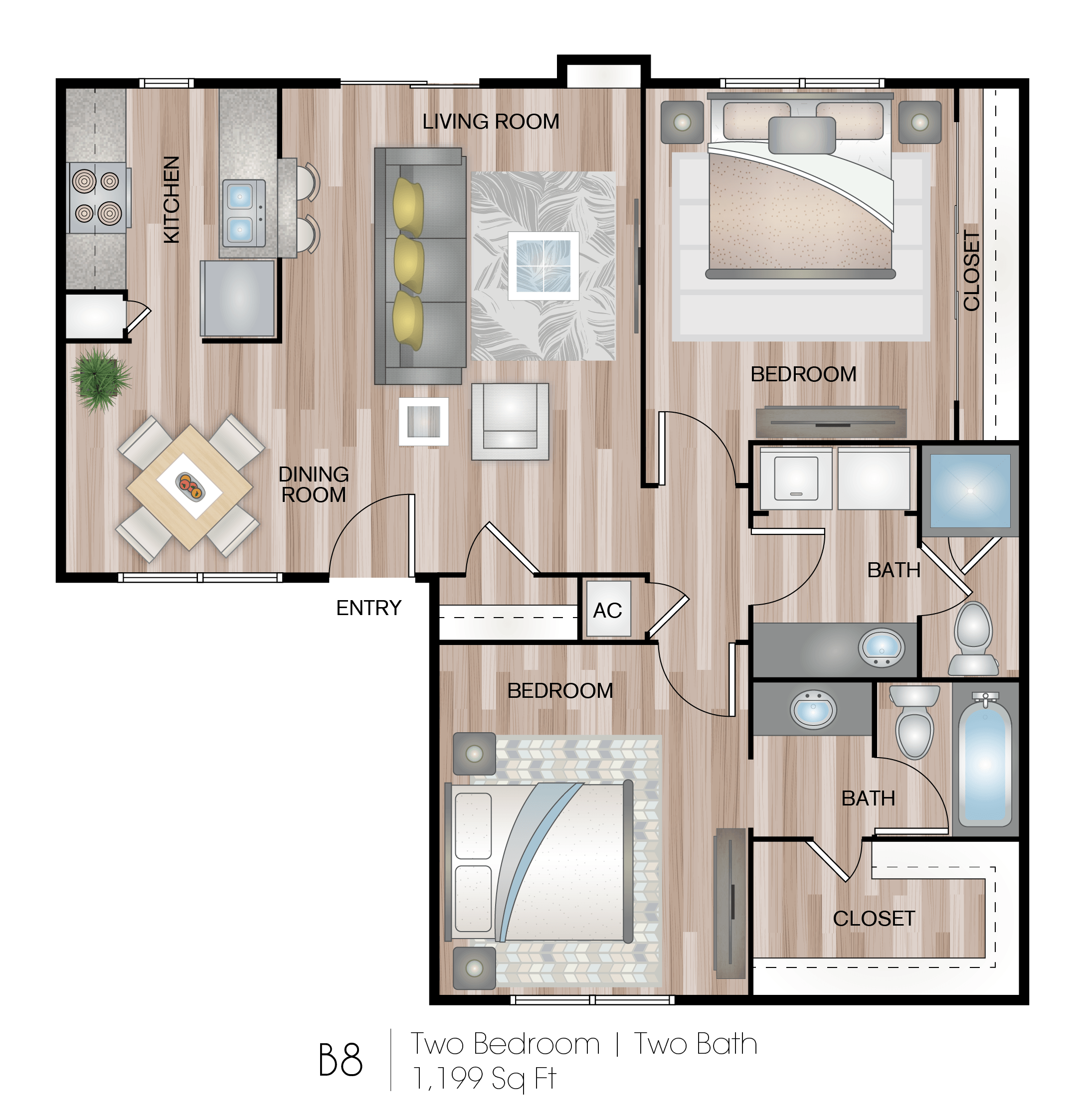 a floor plan of a residence with a bedroom and a living room
