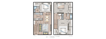 a floor plan of two different floors of a house