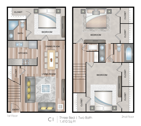 a floor plan of two different floors of a house