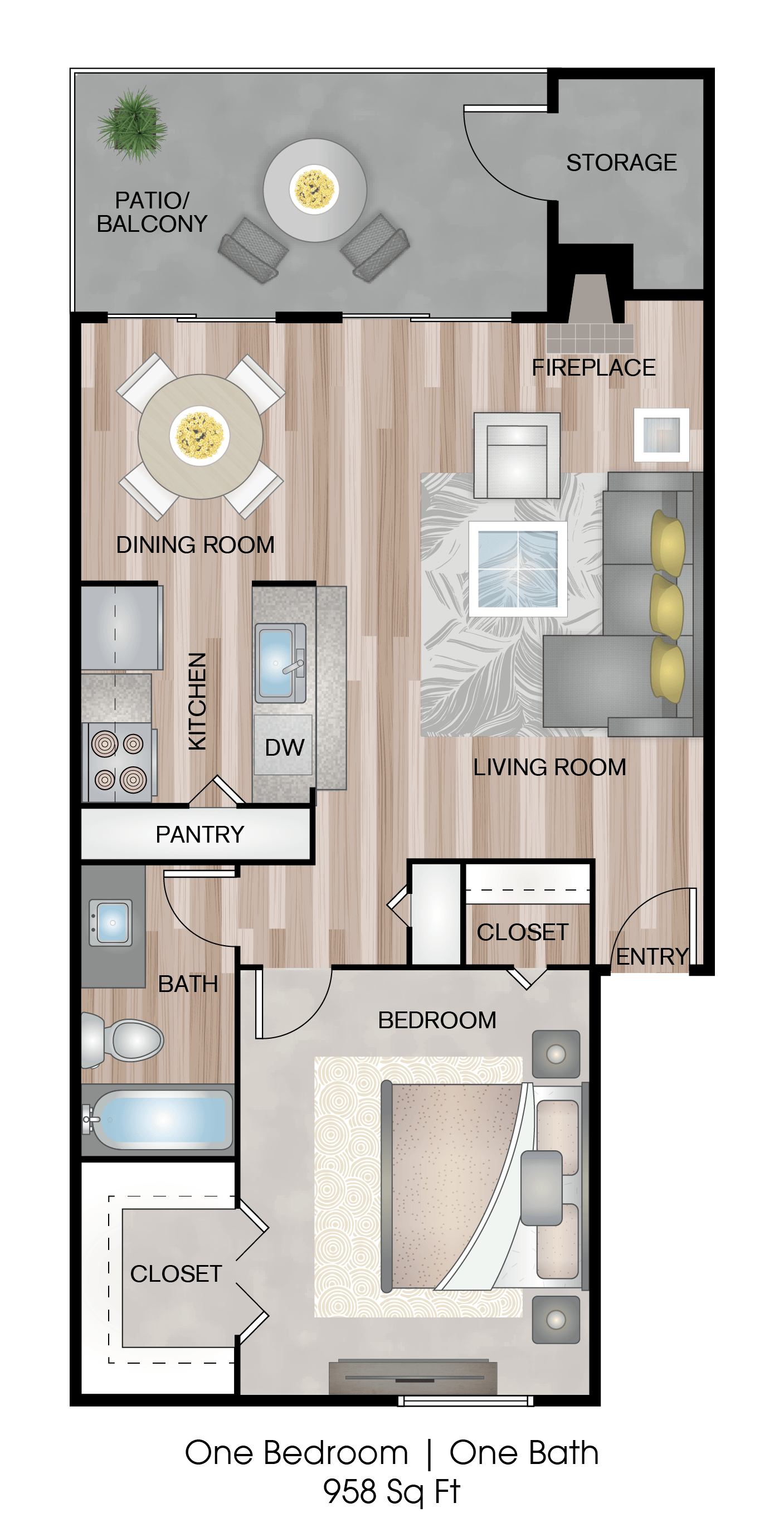 the floor plan of one bedroom one bathroom and a living room