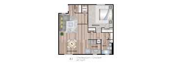 A1 | 1 Bed / 1 Bath | 681 Sq Ft  at Sunset Heights, Texas