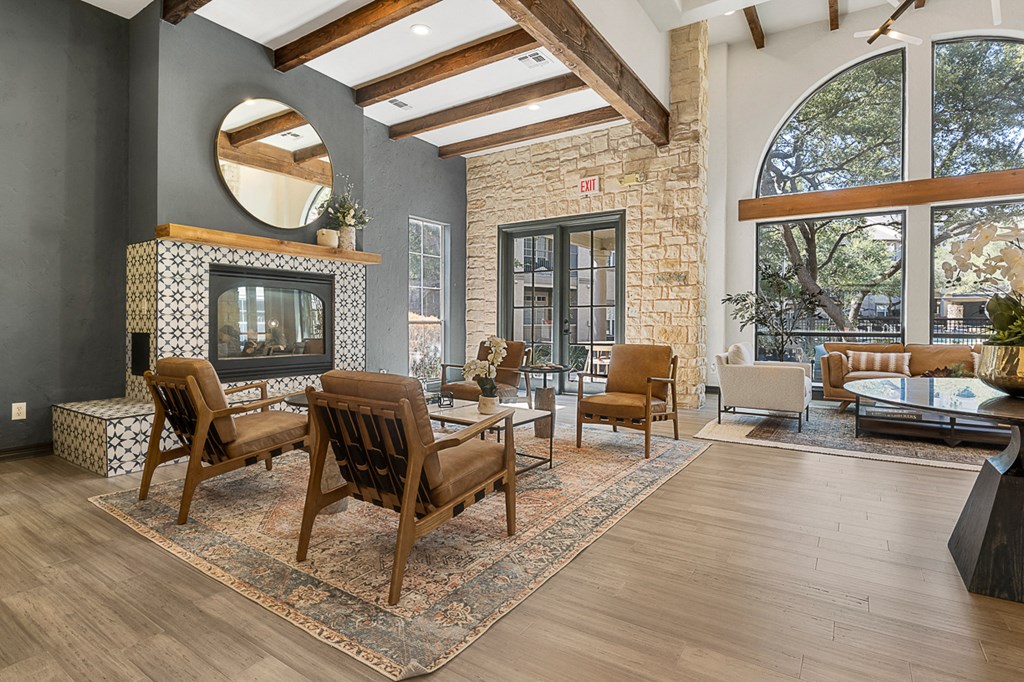 Community Clubroom With Fireplace at Villas at Rogers Ranch, Texas