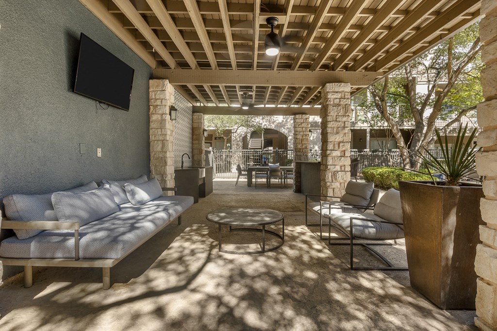 Outdoor Lounge With TV at Villas at Rogers Ranch, Texas, 78258