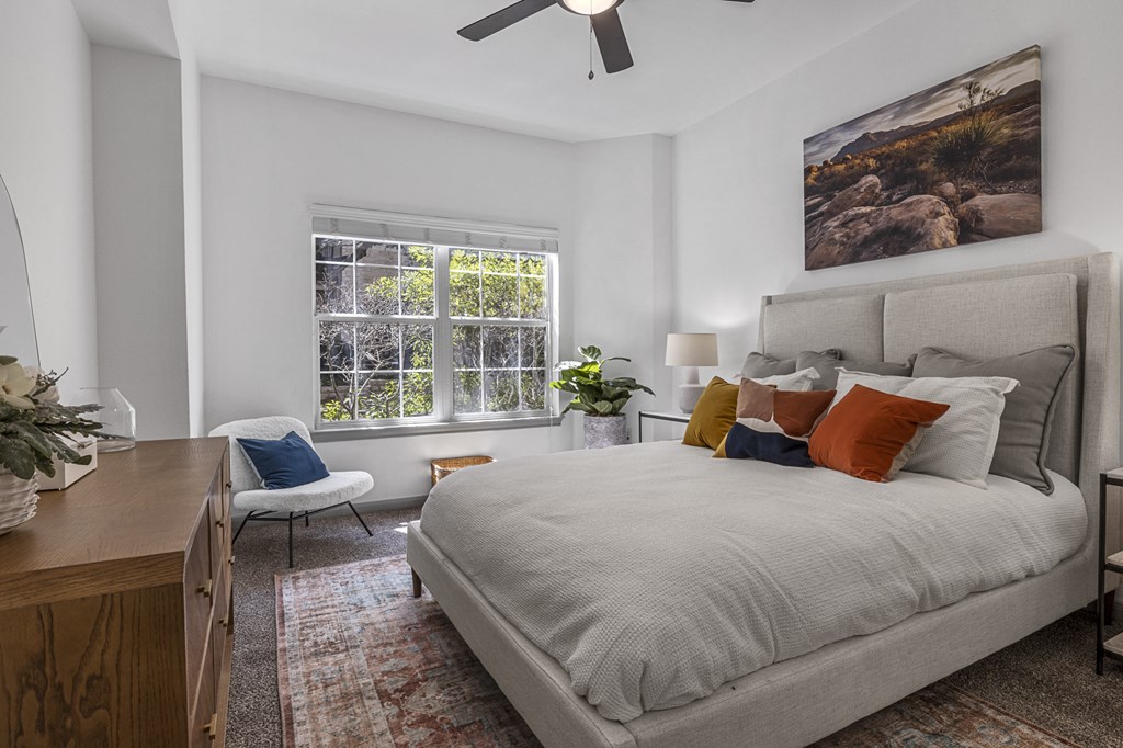 Bedroom With Ceiling Fan at Villas at Rogers Ranch, San Antonio