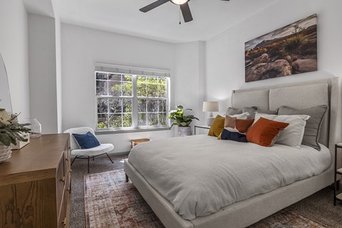 Bedroom With Ceiling Fan at Villas at Rogers Ranch, San Antonio