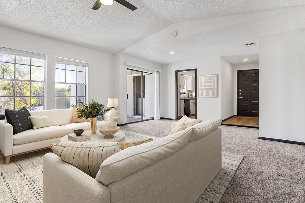a living room with couches and a coffee table at Tradewinds, Windcrest, TX, 78239