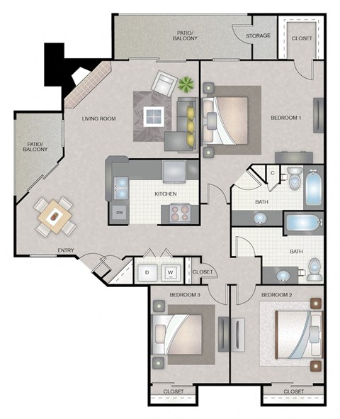 C1 | 1,260 SQ FT | 3 BED / 2 BATH