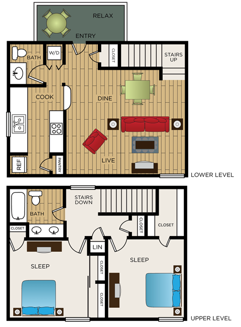a floor plan of the upper level and the lower level