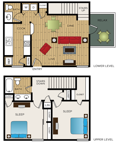 a floor plan of the upper level and the lower level
