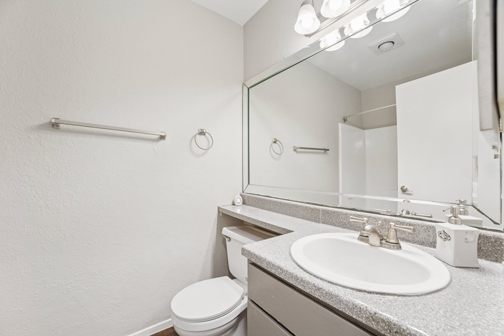 A white toilet sits next to a sink in a bathroom.