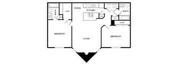 A black and white floor plan of a two bedroom apartment.
