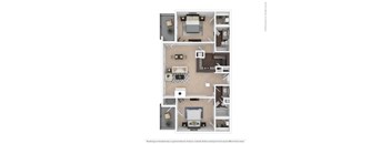A floor plan of a house with a kitchen, living room, and two bedrooms.