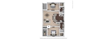 A floor plan of a house with a kitchen, living room, and two bedrooms.