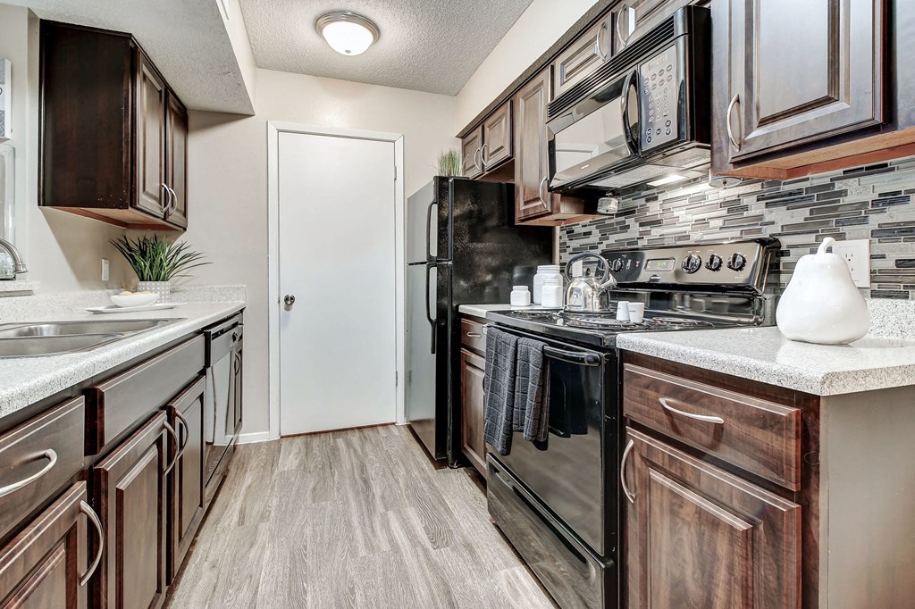 Gorgeous Kitchen with Black Appliances at The Hudson, Texas, 76180