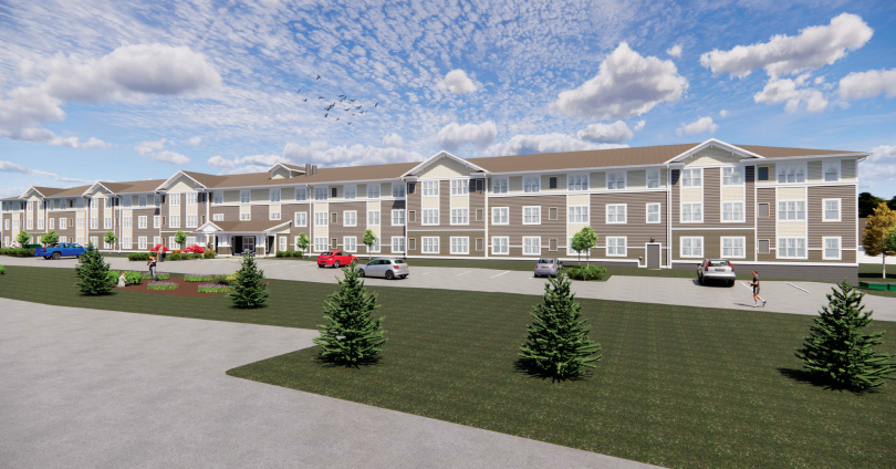 a rendering of Carver Place with cars parked in front of it