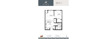 A floor plan for a one-bedroom apartment at Carver Oaks.