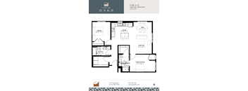 A floor plan for a two-bedroom, two-bathroom apartment at Carver Oaks.
