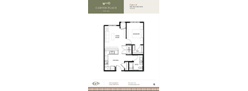 A floor plan for a one-bedroom, one-bath apartment at Carver Place.