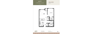A floor plan for a one-bedroom, one-bath apartment at Carver Place.