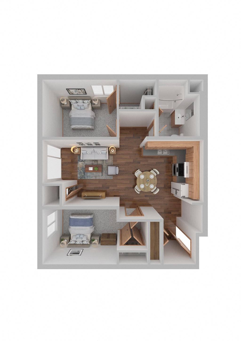 2 Bedroom 1 Bath floor plan 893 square feet