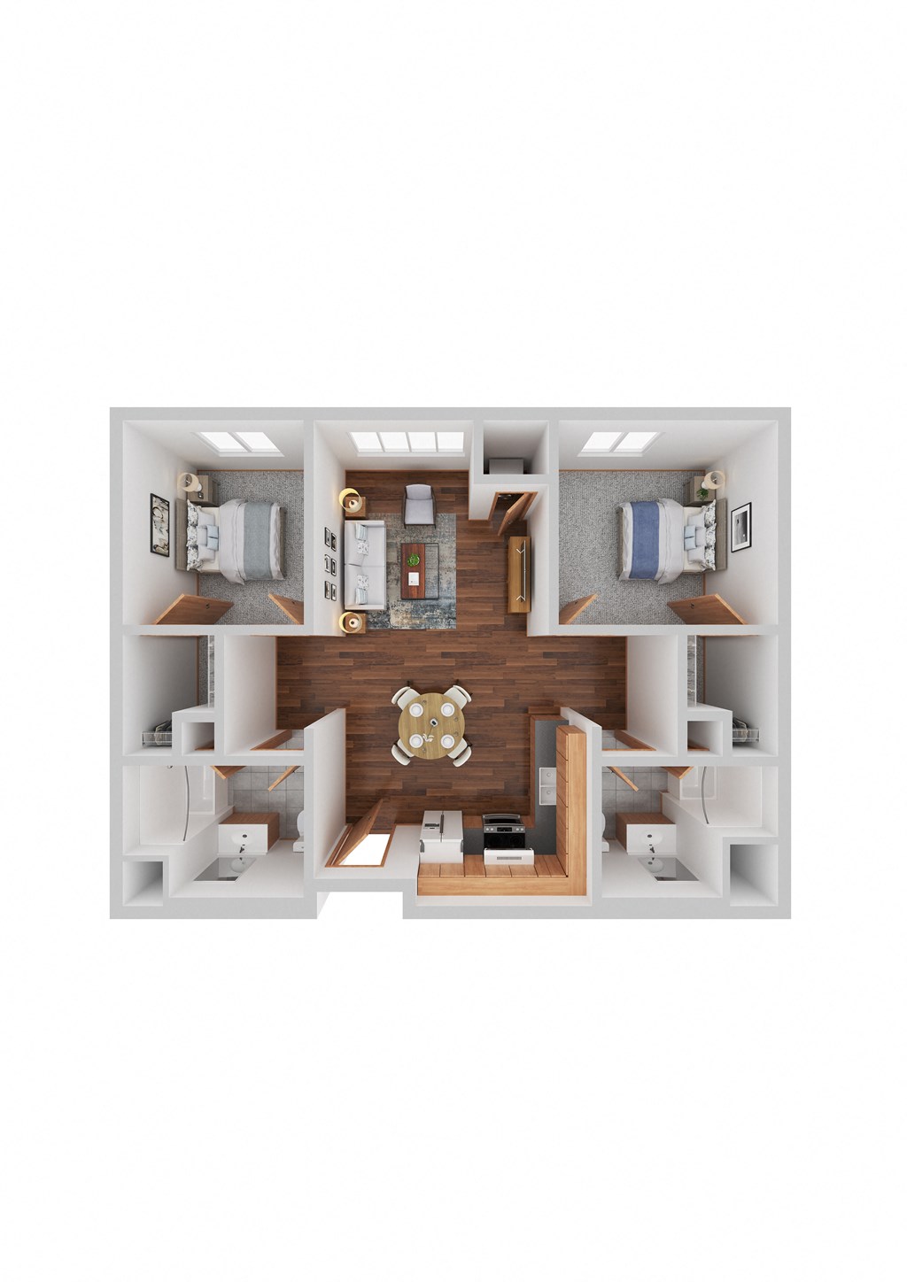 2 Bedroom 2 Bath Floor Plan 835 square feet