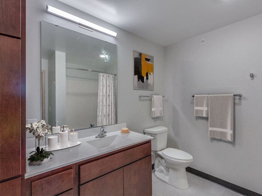 a bathroom with a sink toilet and mirror