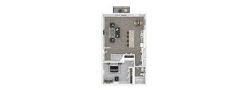 a floor plan of a studio apartment with a bedroom and living room