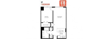 One Bedroom 1 Bath 785 sq. ft.