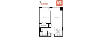 One Bedroom 1 Bath 796 sq. ft.