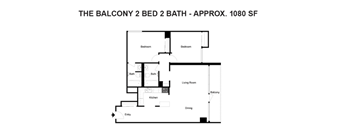 A floor plan of a two bedroom, two bathroom apartment.