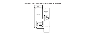 A floor plan of a 2 bedroom, 2 bathroom apartment.