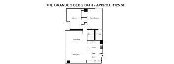 A floor plan of a 2 bedroom, 2 bathroom apartment.