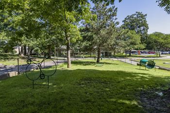 a park with a playground and trees