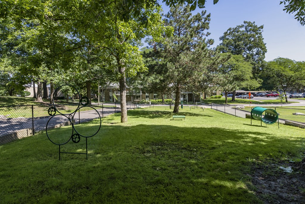a park with a playground and trees