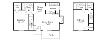 a floor plan of a house with a bedroom and a living room