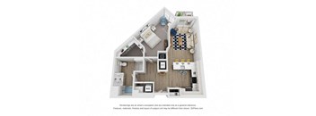 a 1 bedroom floor plan with a bathroom and a living room