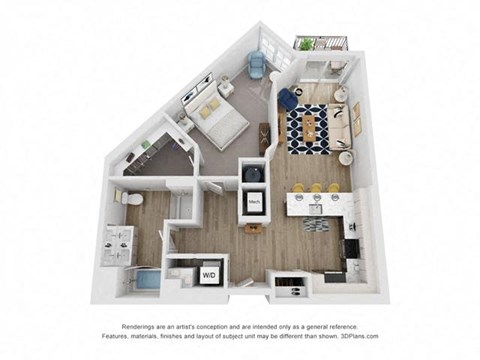 a 1 bedroom floor plan with a bathroom and a living room