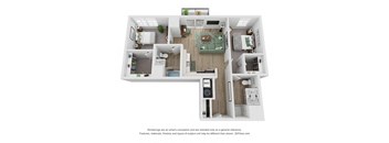 a stylized floor plan with a bedroom and a living room