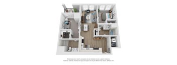 a 2 bedroom floor plan with a bathroom and a kitchen