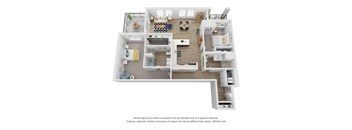 a stylized floor plan is shown with a bedroom and living room