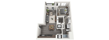 a 1 bedroom floor plan with a bathroom and a living room