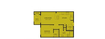 a floor plan of a studio apartment with a bedroom and a living room