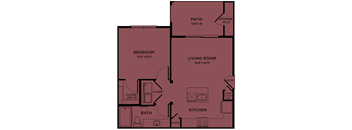 A1 80% MFI affordable 1 bedroom apartment floorplan at Bridge at Paloma