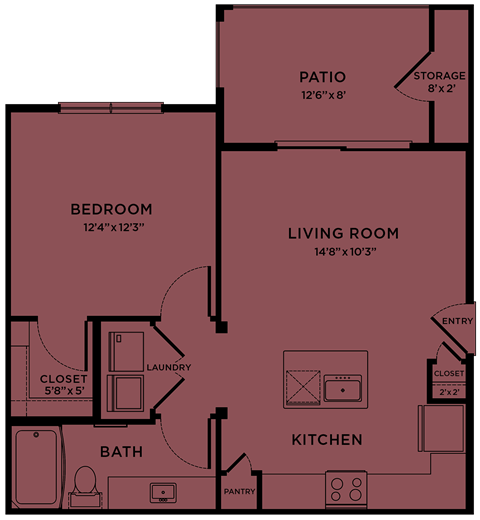 A1 80% MFI affordable 1 bedroom apartment floorplan at Bridge at Paloma