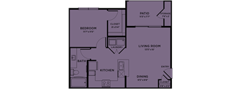 A2 80% MFI affordable 1 bedroom apartment floorplan at Bridge at Paloma