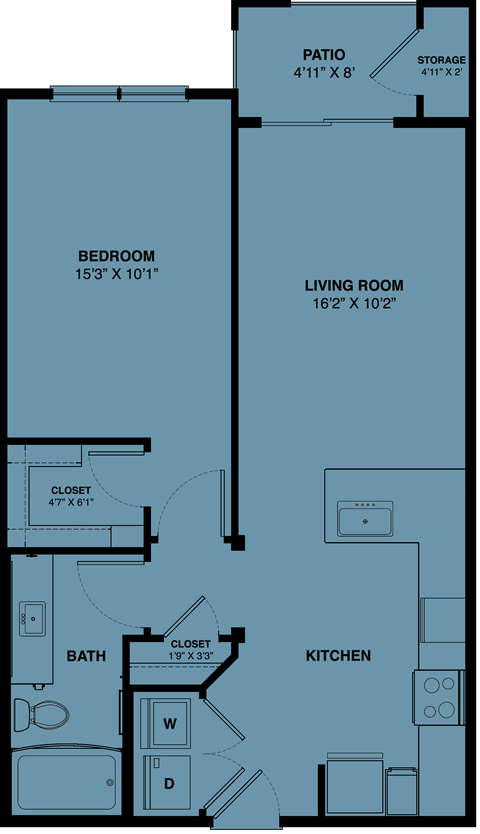 A2a 1 bedroom apartment floorplan at the Park at Speyside