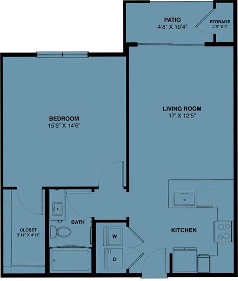 A3b 1 bedroom apartment floorplan at the Park at Speyside