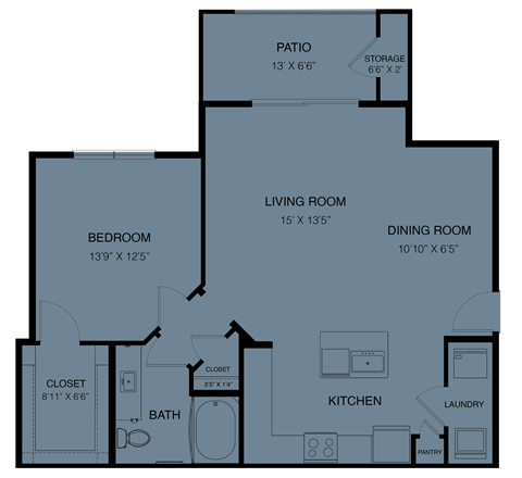 A4-Mason Unit Type at Three Hills Apartments in South Austin
