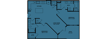 A blueprint of a house layout with labeled rooms and dimensions.
